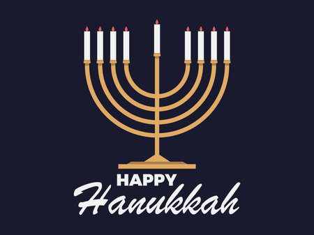 Happy Hanukkah. Menorah with nine candle. Jewish festival greeting card. Vector illustrationのイラスト素材