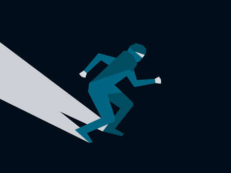 Silhouette of man. Thief face retro style, noir. Creeping criminal on a black background. Vector illustrationのイラスト素材