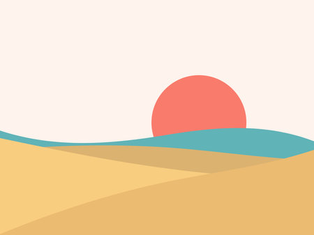 Landscape in a minimalist style, line art. Coast, seascape. Boho decor for prints, posters and interior design. Mid Century modern decor. Vector illustrationのイラスト素材
