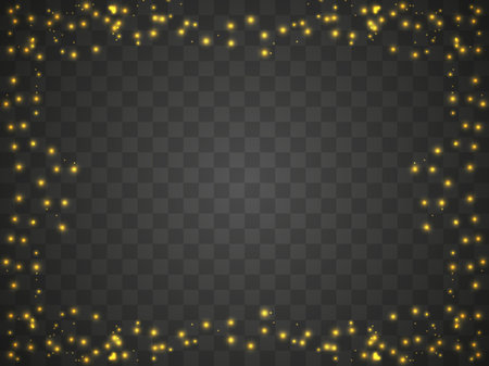 Glowing particles frame. Glowing light border. Sparkling light. Design a template for invitations, leaflets and greeting cards. Vector illustrationのイラスト素材