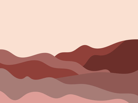 Wavy landscape in a minimalistic style. Landscape with hills. Boho decor for prints, posters and interior design. Mid Century modern decor. Trend style. Vector illustrationのイラスト素材