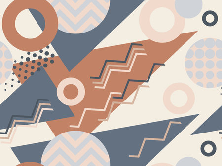 Seamless pattern with geometric shapes in the style of the 80s. Trendy retro background for printing on paper, advertising materials and fabric. Vector illustrationのイラスト素材