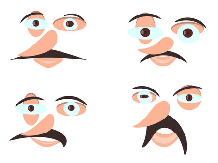 Contemporary portrait. Set of faces with expressive emotions in a modern style. Male avatars isolated on white background. Vector illustrationのイラスト素材