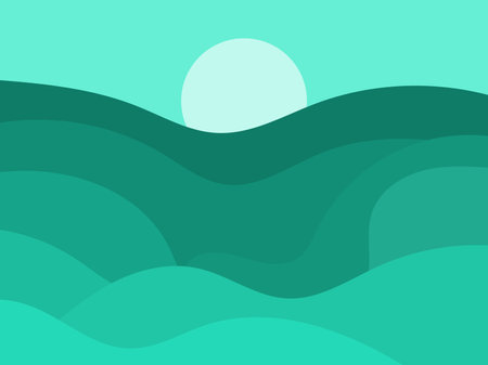 Green hills landscape in minimalist style. Boho decor for prints, posters and interior design. Mid Century modern decor. Green fields. Vector illustrationのイラスト素材