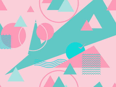 Memphis seamless pattern. Geometric elements memphis in the style of 80's. Trendy retro background for printing on paper, advertising materials and fabric. Vector illustrationのイラスト素材
