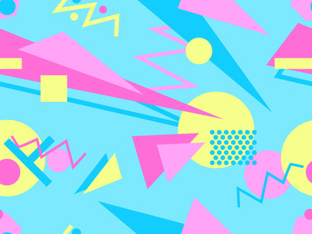 Memphis seamless pattern. Geometric elements memphis in the style of 80's. Trendy retro background...