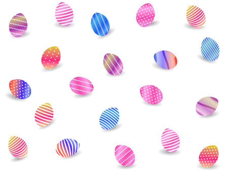 Easter eggs with shadow isolated on white background. Happy Easter background. Set of colorful eggs with a pattern. Vector illustrationのイラスト素材