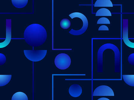 Gradient geometric seamless pattern in 80s style with memphis elements. Synthwave retro background. Retrowave. Background for printing on paper, advertising materials and fabric. Vector illustrationのイラスト素材