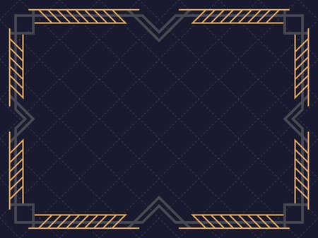 Art deco frame. Vintage linear border. Design a template for invitations, leaflets and greeting cards. Geometric golden frame. The style of the 1920s - 1930s. Vector illustrationのイラスト素材