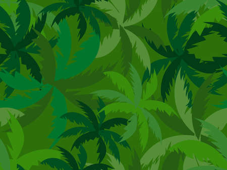 Green palm leaves seamless pattern. Summer tropical background for promotional materials, fabric prints, banners and posters. Vector illustrationのイラスト素材