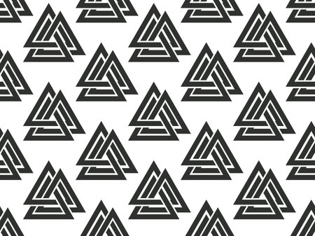 Valknut seamless pattern. Nordic symbol, an interweaving of three worlds. Sign of god Odin. Norse culture. Viking symbol for printing on paper, banner and advertising material. Vector illustrationのイラスト素材