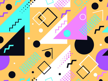 Memphis seamless pattern. Geometric elements memphis in the style of 80's. Trendy retro background for printing on paper, advertising materials and fabric. Vector illustrationのイラスト素材