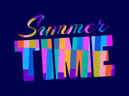 Summer time. Text with a multicolored geometric pattern. 80s retro design for poster and banner. Vector illustrationのイラスト素材