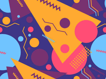 80s geometric seamless pattern with memphis elements. Trendy retro background for printing on paper, advertising materials and fabric. Vector illustrationのイラスト素材