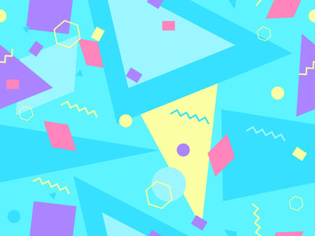 80s geometric seamless pattern with memphis elements. Trendy retro background for printing on paper,...