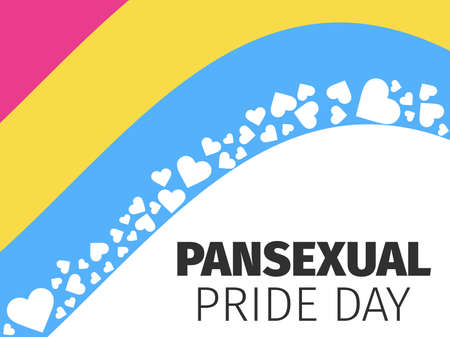 Pansexual pride month. Pansexual flag and hearts. Tolerance and love. LGBT sexual minorities. Romantic attraction symbol. Design for banner and poster. Vector illustrationのイラスト素材