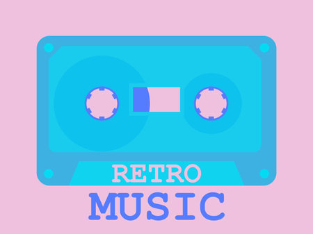 Retro music cassette icon. Audio cassette 80s style. Music cassette for tape recorder disco party. Vector illustrationのイラスト素材