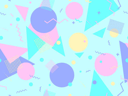 Memphis seamless pattern. Geometric elements memphis in the style of 80's. Trendy retro background for printing on paper, advertising materials and fabric. Vector illustrationのイラスト素材
