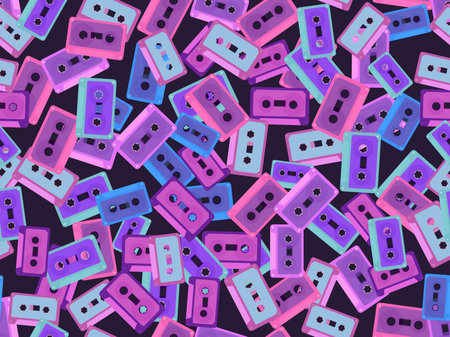 Cassette tapes seamless pattern. Gradient music cassettes for music tape recorders of the 70s - 90s....