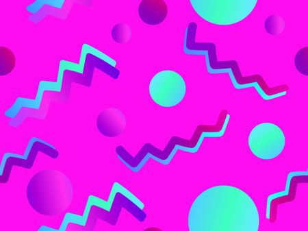 Geometric seamless pattern in 80s style with memphis elements. Colorful gradient. Synthwave and...