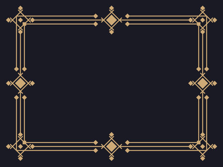 Art deco frame. Vintage linear border. Design a template for invitations, leaflets and greeting cards. Geometric golden frame. The style of the 1920s - 1930s. Vector illustrationのイラスト素材