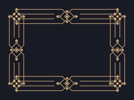 Art deco frame. Vintage linear border. Design a template for invitations, leaflets and greeting cards. Geometric golden frame. The style of the 1920s - 1930s. Vector illustrationのイラスト素材