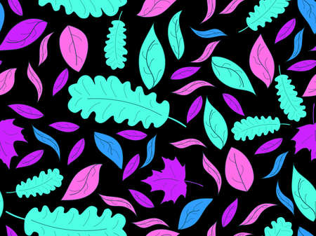 Autumn leaves seamless pattern. Colorful falling leaves, leaf fall. Oak and maple. Autumn background for printing, wrapping paper and advertising. Vector illustrationのイラスト素材