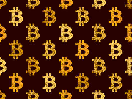 Bitcoin sign seamless pattern in pixel art style. 8-bit Bitcoin sign from pixels in 2d isolated on white background. Cryptocurrency, blockchain. Vector illustrationのイラスト素材