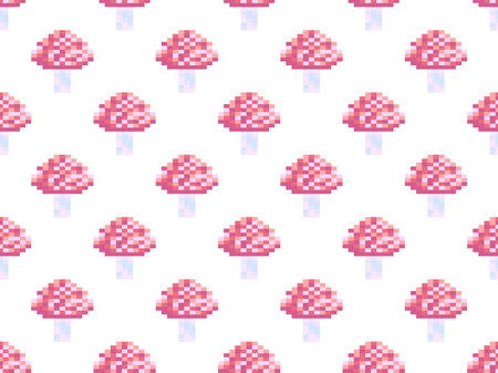 Mushrooms seamless pattern in pixel art style. 8 bit mushroom in 2D retro style. Design for...