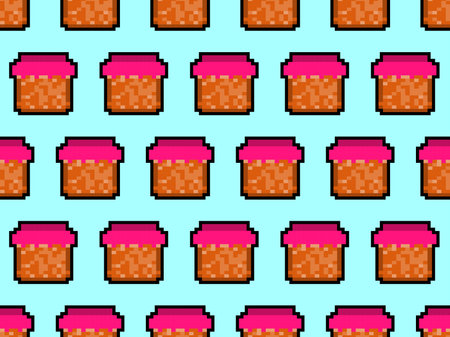 Jar of jam seamless pattern in pixel art style. 8 bit jar of jam in 2D retro style. Design for...