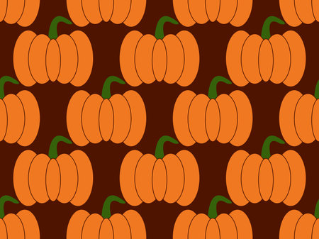 Pumpkins seamless pattern. Autumn background with pumpkins, beautiful design for Halloween and Thanksgiving. Design for wrapping paper, banners, posters and advertising materials. Vector illustrationのイラスト素材