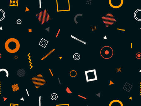 Memphis seamless pattern. Geometric elements memphis in the style of 80's. Composition of triangles, zigzags and circles. Background for brochures, banners and prints. Vector illustrationのイラスト素材