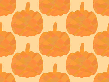 Seamless pattern with polygonal pumpkins. The pumpkin is made up of particles. Autumn background for wrapping paper, banners and advertising materials. Vector illustrationのイラスト素材