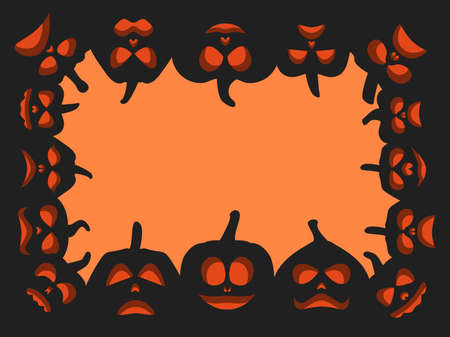 Halloween frame with scary pumpkins. Border with pumpkin lantern. Design a template for invitations, leaflets and greeting cards. Vector illustrationのイラスト素材
