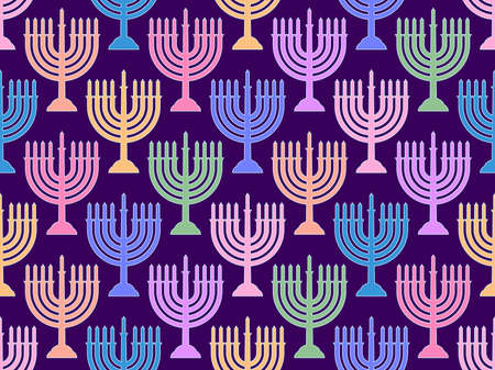 Hanukkah seamless pattern with menorah with nine candle. Jewish festival background for brochures, banners and wrapping paper. Vector illustrationのイラスト素材