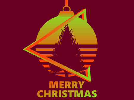 Merry Christmas in synthwave and retrowave style. 80s retro sci-fi christmas tree. Festive design for greeting card, promotional material and banner. Vector illustrationのイラスト素材