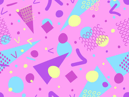 Geometric seamless pattern in the style of the 80s. Memphis style elements. Colorful abstract background for printing, wrapping paper and promotional items. Vector illustrationのイラスト素材