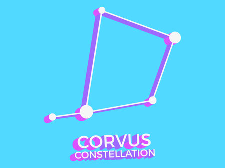 Corvus constellation 3d symbol. Constellation icon in isometric style on blue background. Cluster of stars and galaxies. Vector illustrationのイラスト素材