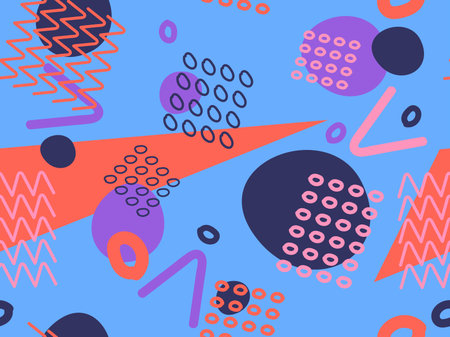 Geometric seamless pattern in 80s memphis style. Abstract geometric background design for brochures,...