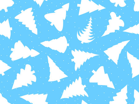 Seamless pattern with white Christmas trees on a blue background for Christmas and New Year. Festive design for greeting cards, wrapping paper and banners. Vector illustrationのイラスト素材
