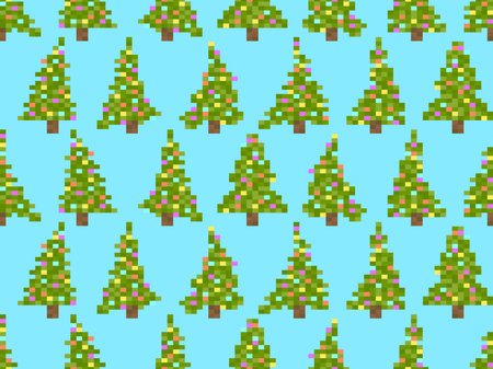 Pixel decorated Christmas trees seamless pattern. 8 bit Christmas tree in the style of pixel art...