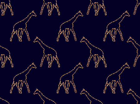 Seamless pattern with pixel giraffes. The outline of a giraffe in the style of 8 bit graphics of retro video games. Design for wrapping paper, covers and prints. Vector illustrationのイラスト素材