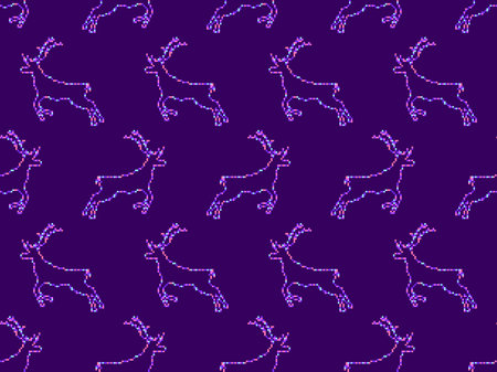 Pixel deer seamless pattern. 8-bit Christmas background with deer in pixel art style. Retro 8-bit video game. Design for printing, wrapping paper and advertising. Vector illustrationのイラスト素材