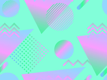 Seamless pattern with gradient geometric shapes in the style of the 80s. Design for wrapping paper,...