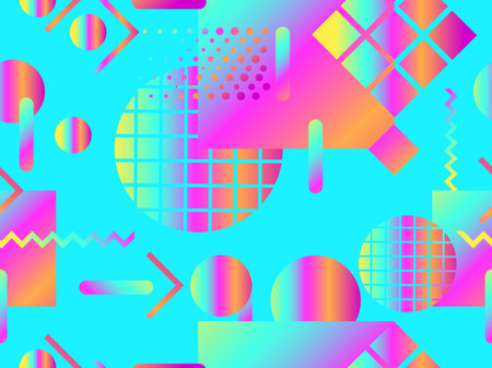 Seamless pattern with gradient geometric shapes in the style of the 80s. Design for wrapping paper,...