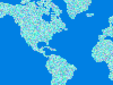 Continents of planet earth in pixel art style. Pixel map of North America, South America and Africa....