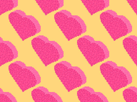 Background with pixel hearts for Valentine's day. 3d isometric pixel hearts in the style of retro...