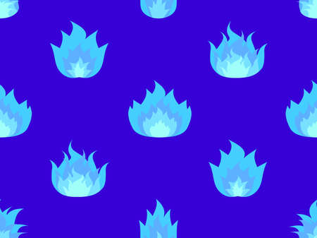 Fire seamless pattern. Blue flame in a flat style on a blue background. fire icons. Design for print, banners and wrapping paper. vector illustrationのイラスト素材