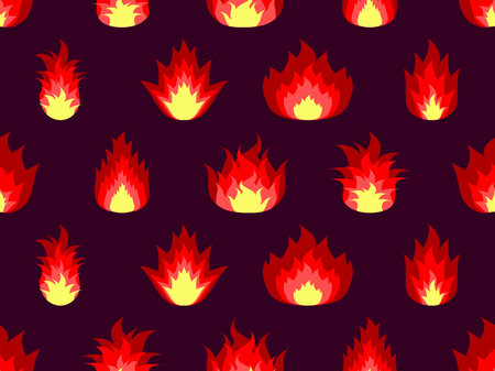 Seamless pattern with fire icons. Flame in a flat style. Red blaze design for print, banners and wrapping paper. vector illustrationのイラスト素材