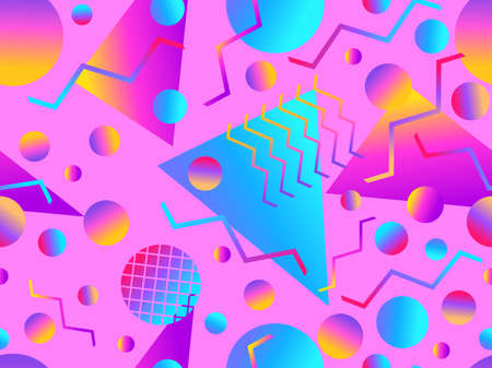 Memphis seamless pattern with geometric gradient shapes. Colorful geometric pattern in 80s style. Design for banners, promotional products and posters. vector illustrationのイラスト素材